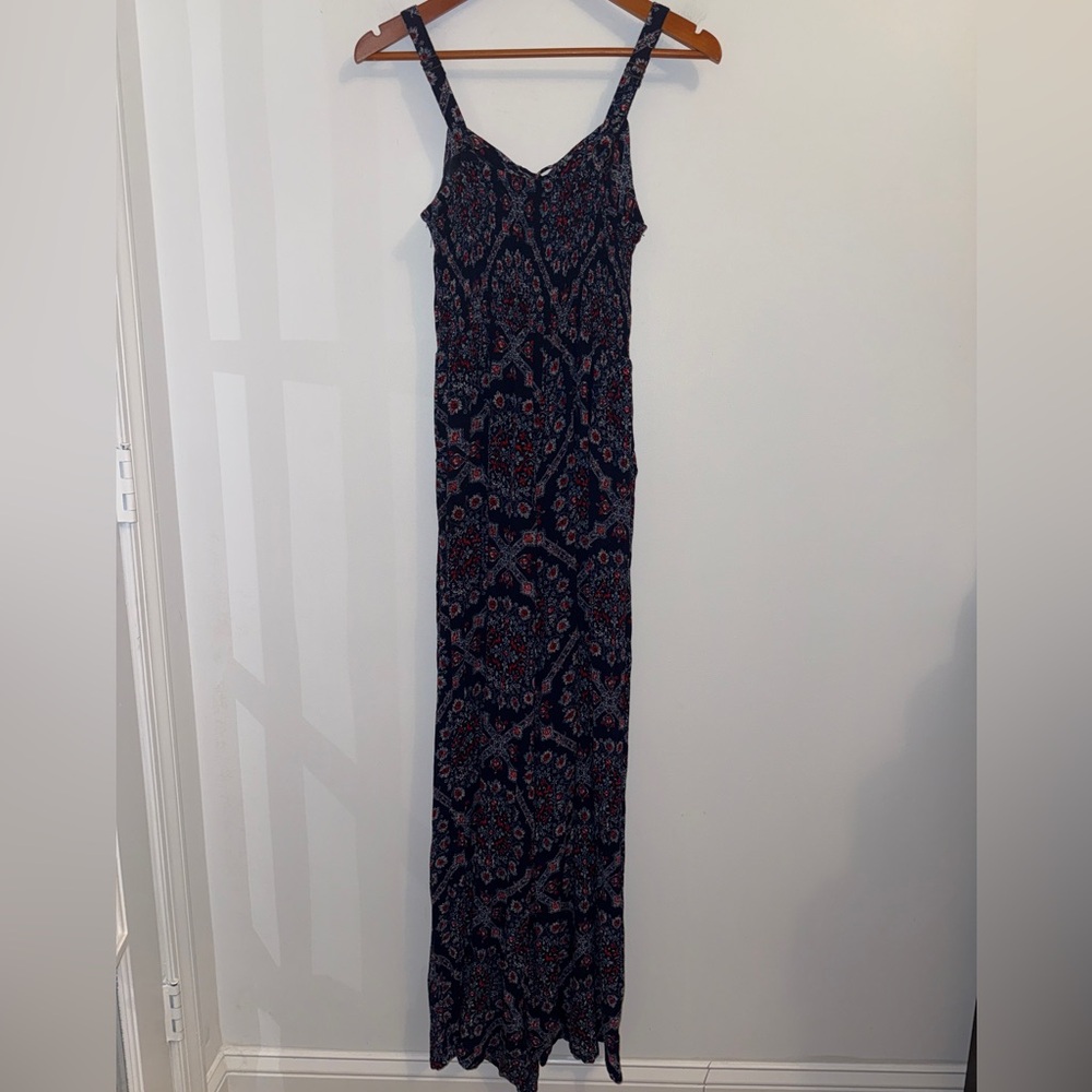 Xhilaration Navy Boho Wide Leg Jumpsuit Medium Floral Print - Picture 3 of 10